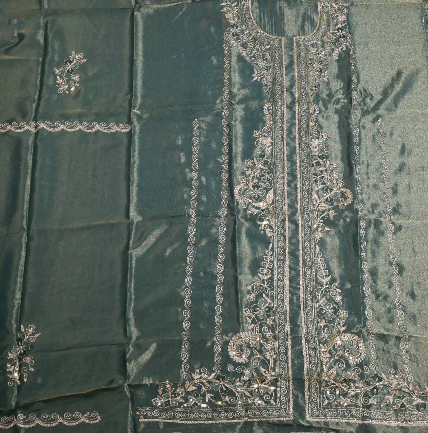 Shimmer Pista green Unstitched Suit