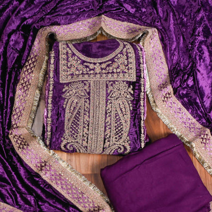 Purple  Velvet Unstitched suit