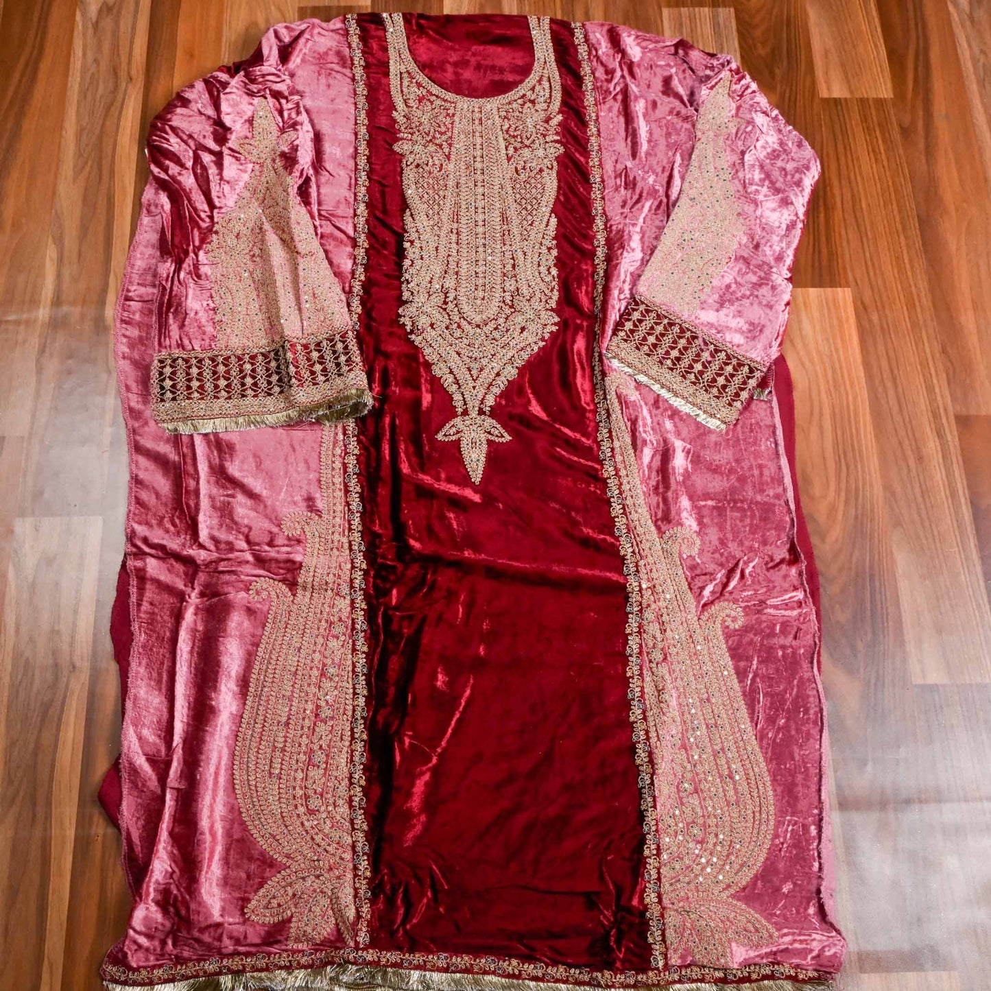 Mehroon Velvet Unstitched suit