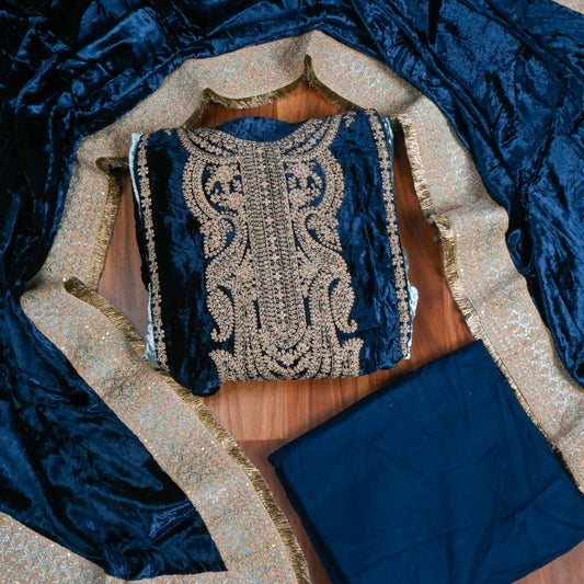 Peacock Velvet Unstitched suit