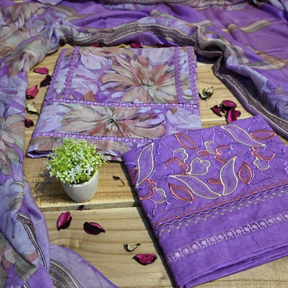 Purple Cotton Unstiched Suit