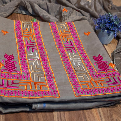 Grey Phulkari Unstitched Suit