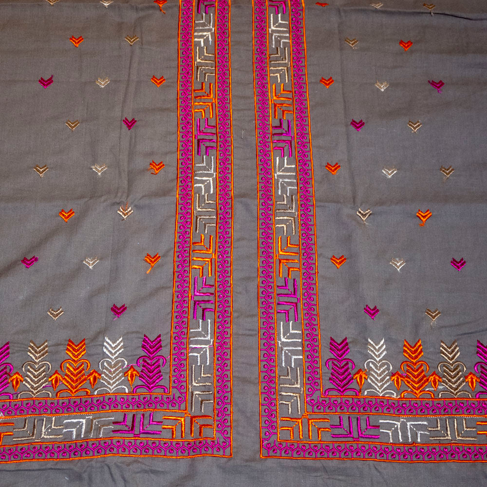 Grey Phulkari Unstitched Suit