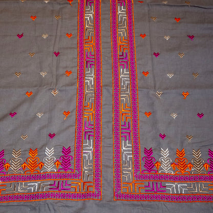 Grey Phulkari Unstitched Suit