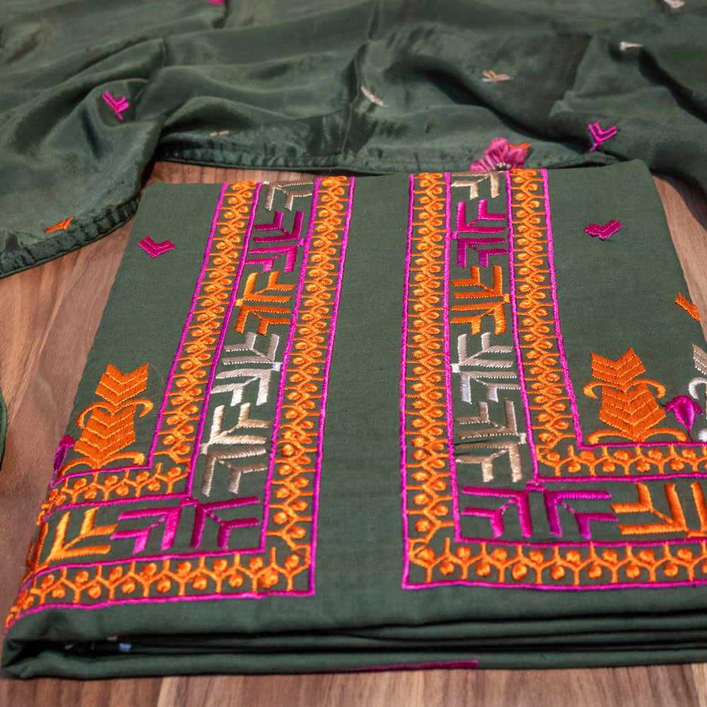 Mehndi Green Phulkari Unstitched Suit