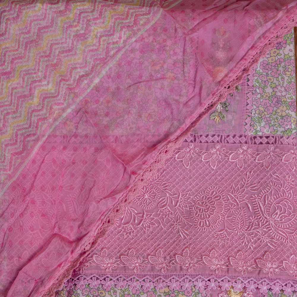 Pink Cotton Unstiched Suits