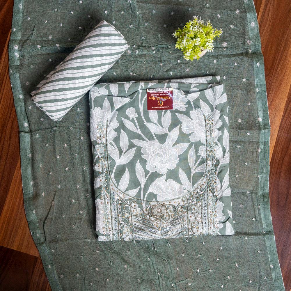 Green Cotton Unstiched Suit