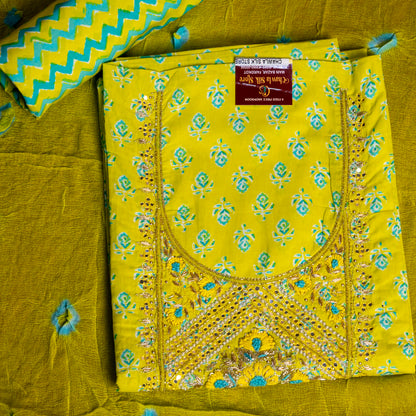 Yellow Cotton Unstiched Suit