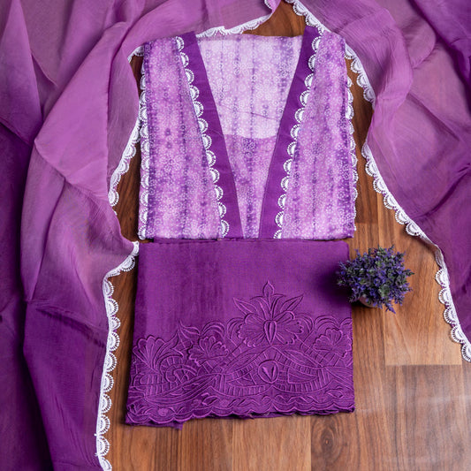 Purple Organza Unstiched Suit