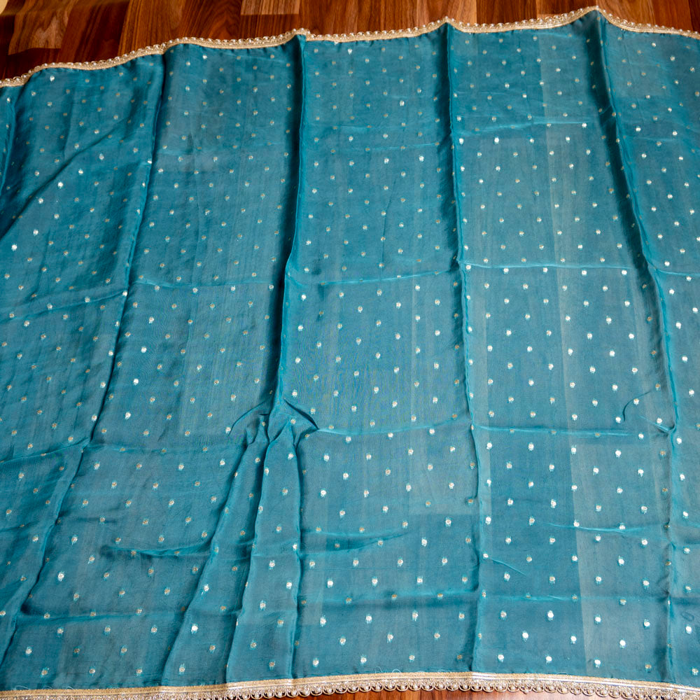 Cyan Organza Unstiched Suit