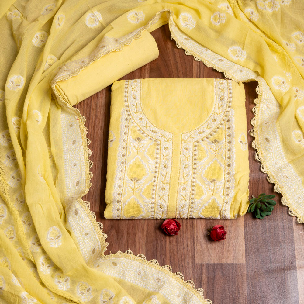 Yellow Cotton Unstiched Suit