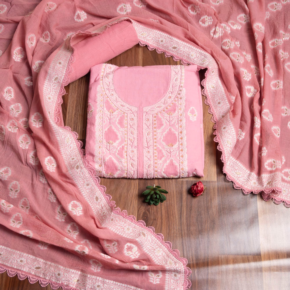 Pink Cotton Unstiched Suit