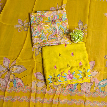 Yellow Georgette Unstiched Suit