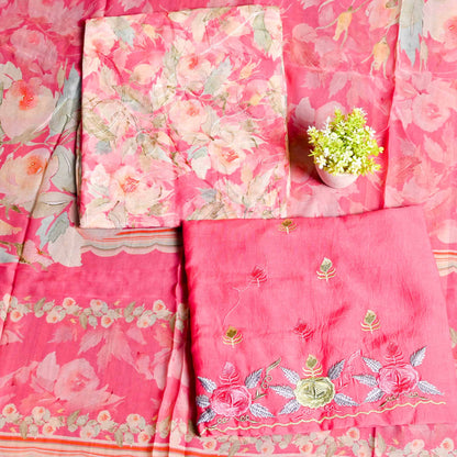 Pink Georgette Unstiched Suit