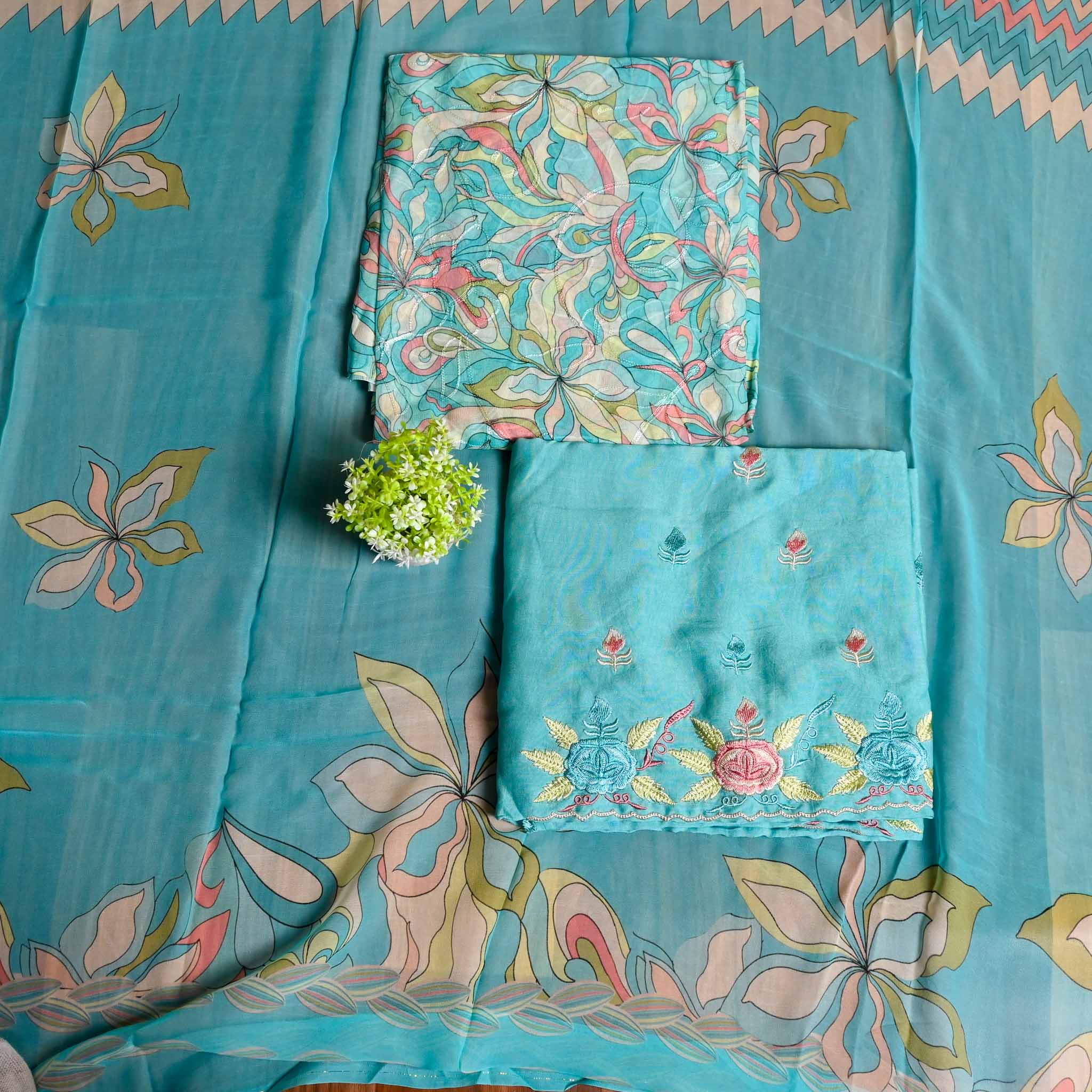 Turquoise Georgette Unstiched Suit – CHAWLA SILK STORE