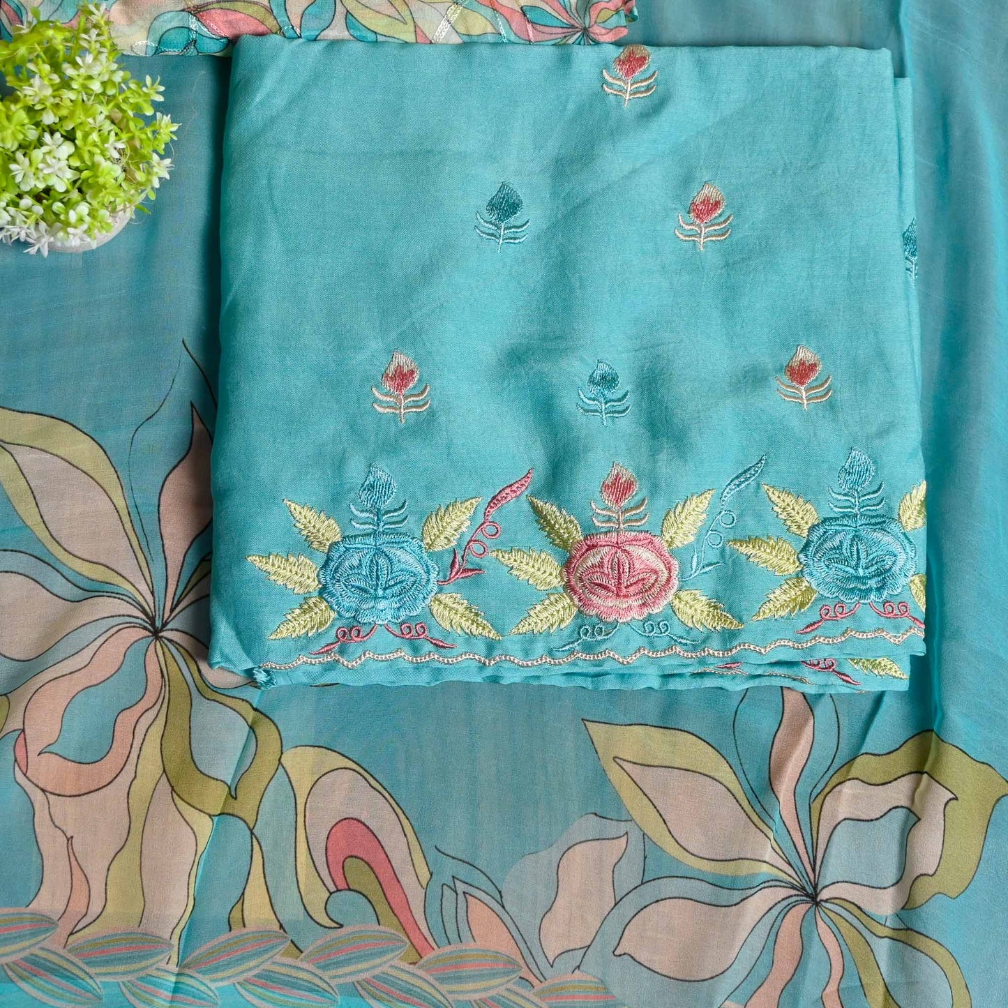 Turquoise Georgette Unstiched Suit