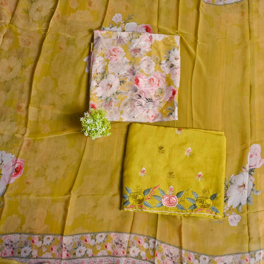 Yellow Georgette Unstiched Suit