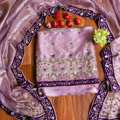 Silk Purple Unstitched Suit