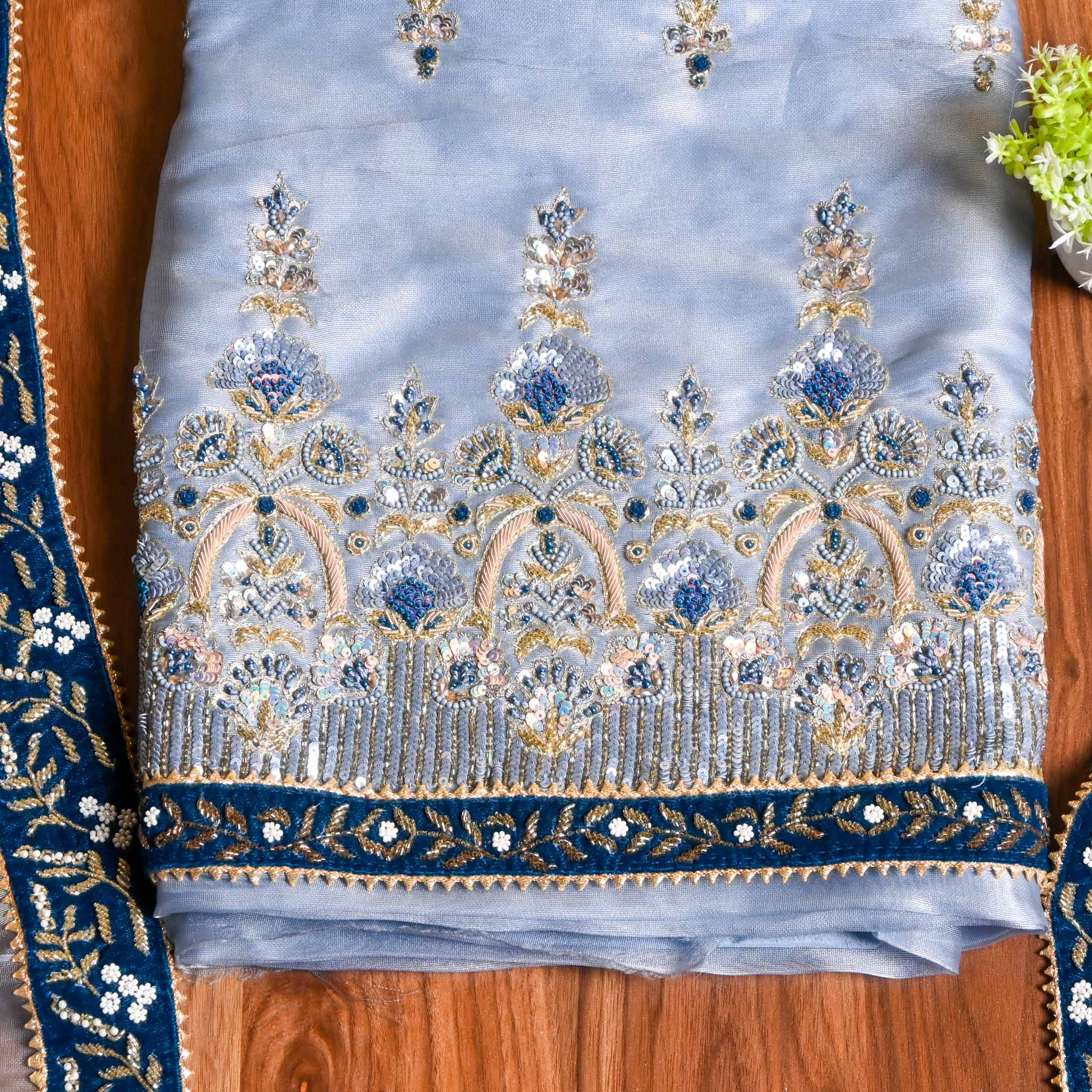 Silk Powder Blue Unstitched Suit
