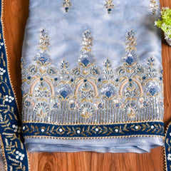 Silk Powder Blue Unstitched Suit