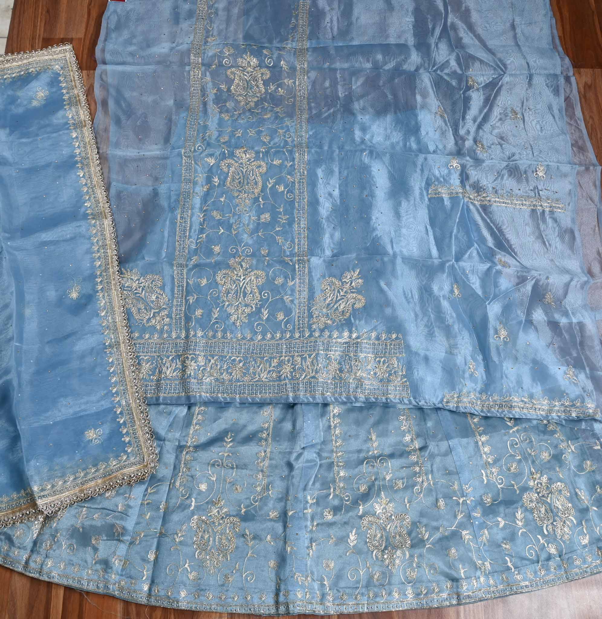 Glass Shimmer Sky Blue Lehenga Suit