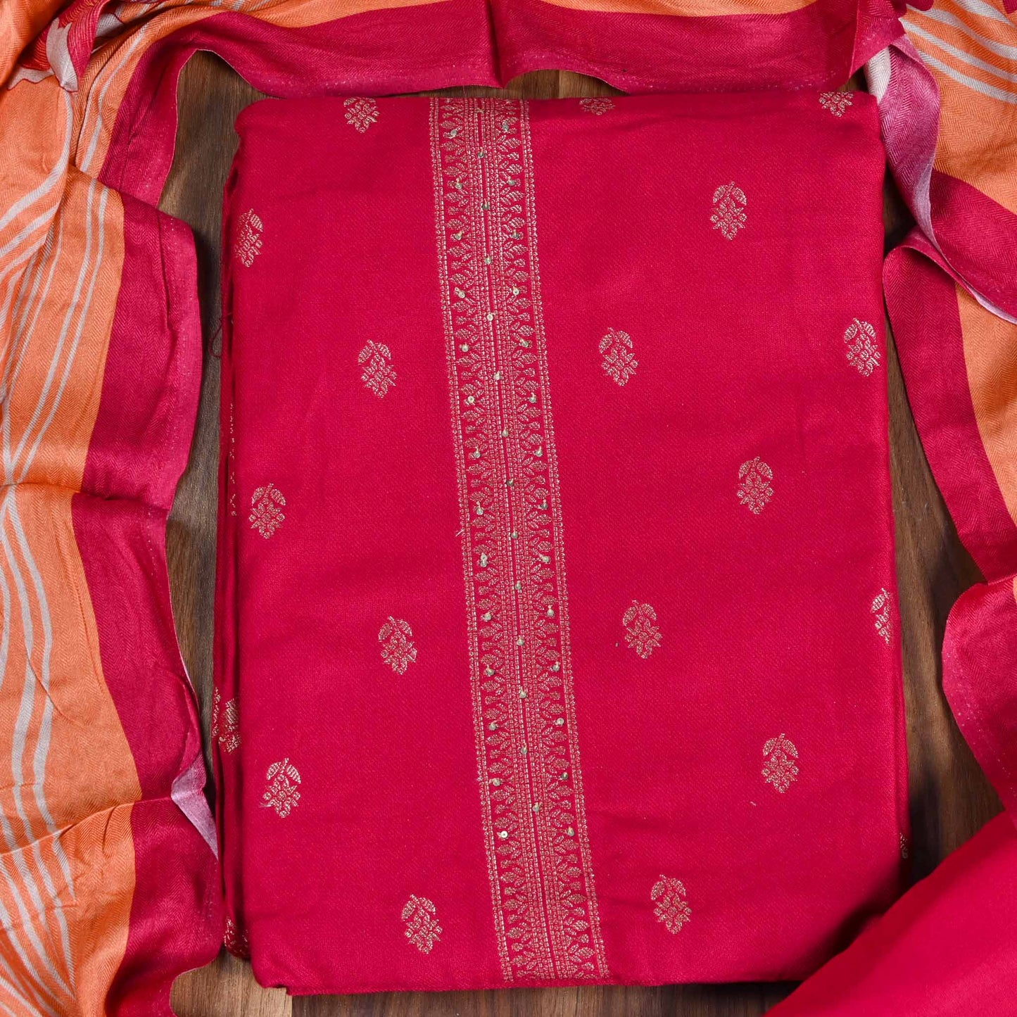 Pashmina red Unstitched Suit