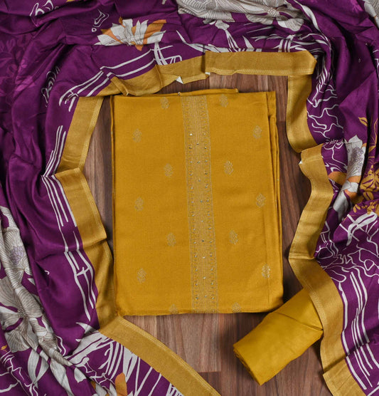 Pashmina yellow Unstitched Suit