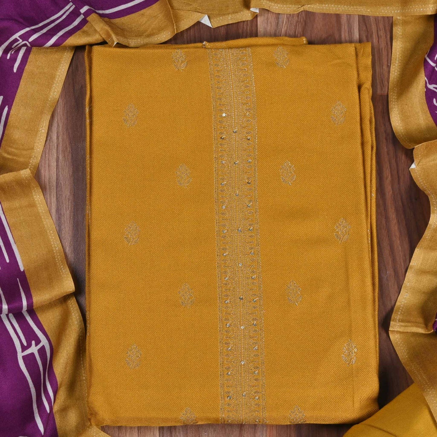 Pashmina yellow Unstitched Suit