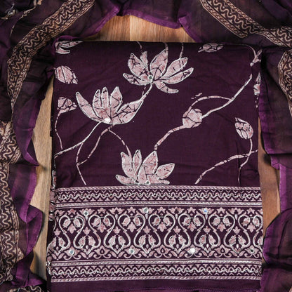 Wine Pashmina Unstitched Suit