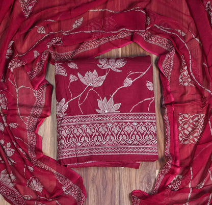 Red Pashmina Unstitched Suit