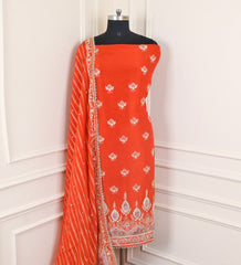 Raw Silk Orange Unstitched Suit