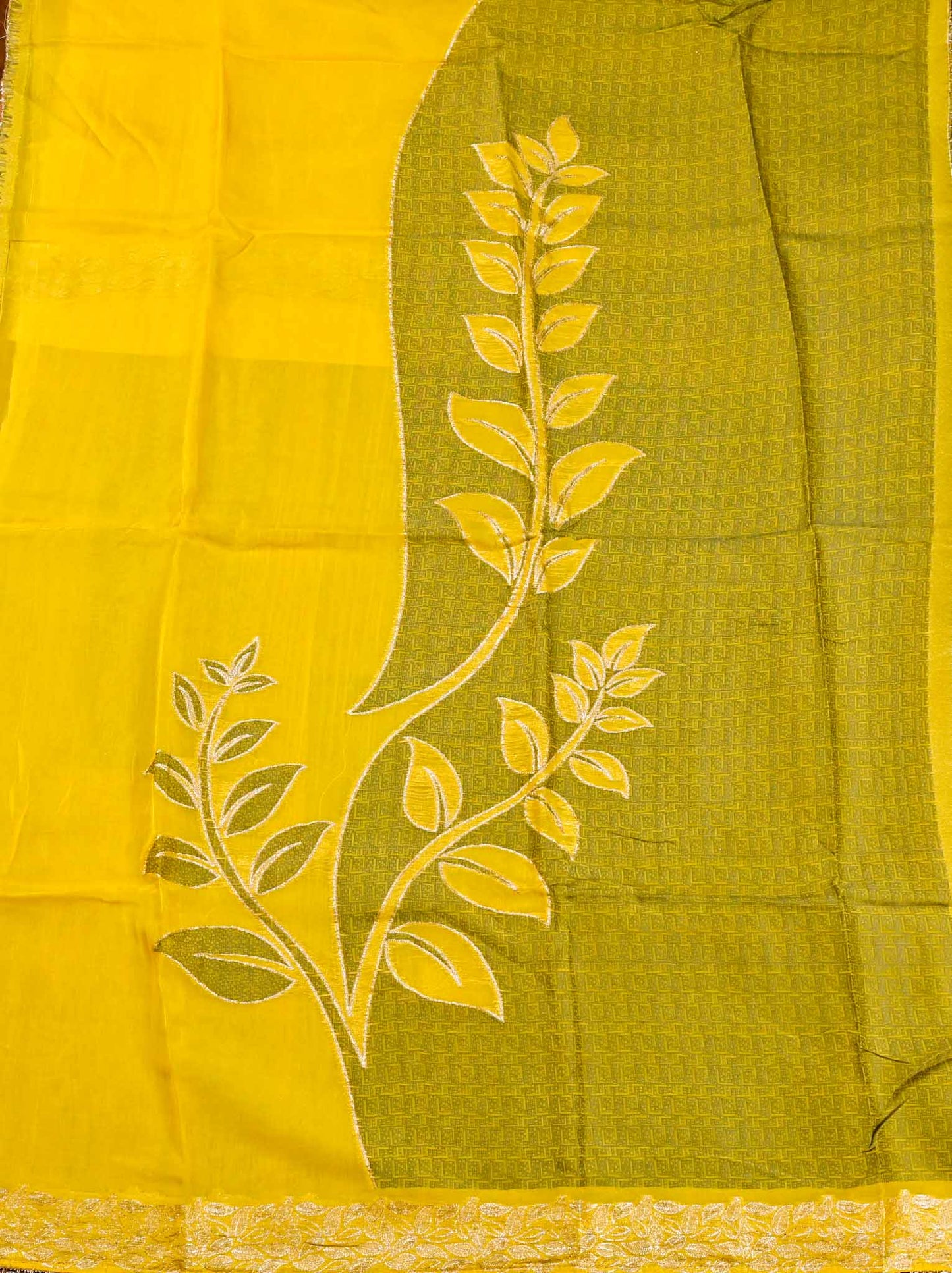 Organza yellow Unstitched Suit