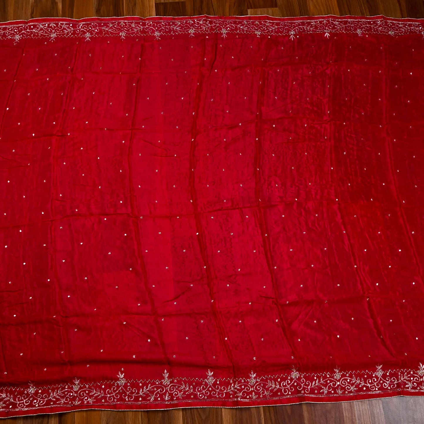 Organza red Unstitched Suit