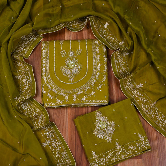 Organza Mehandi  Unstitched Suit