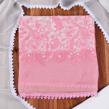 Organza baby Pink Unstitched Suit