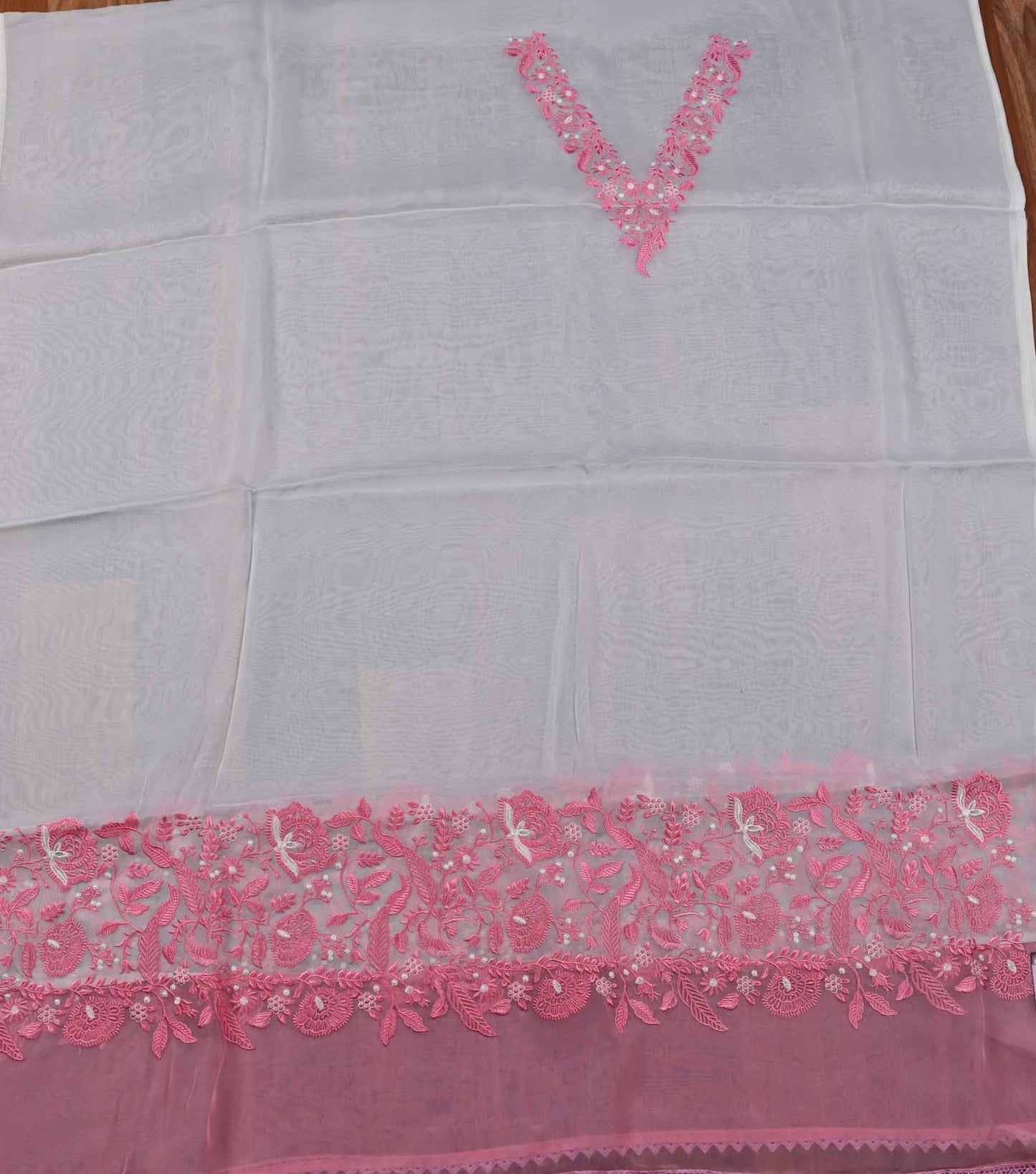 Organza baby Pink Unstitched Suit