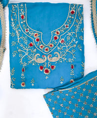 Organza Sky blue Unstitched Suit