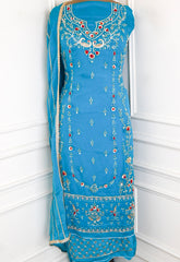 Organza Sky blue Unstitched Suit