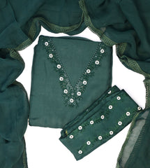 Organza Green Unstitched Suit
