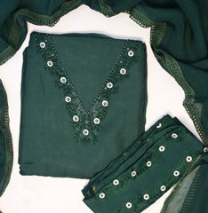Organza Green Unstitched Suit