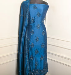 Twill Organza Blue Unstitched Suit