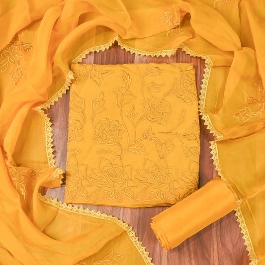 Organza yellow Unstitched Suit