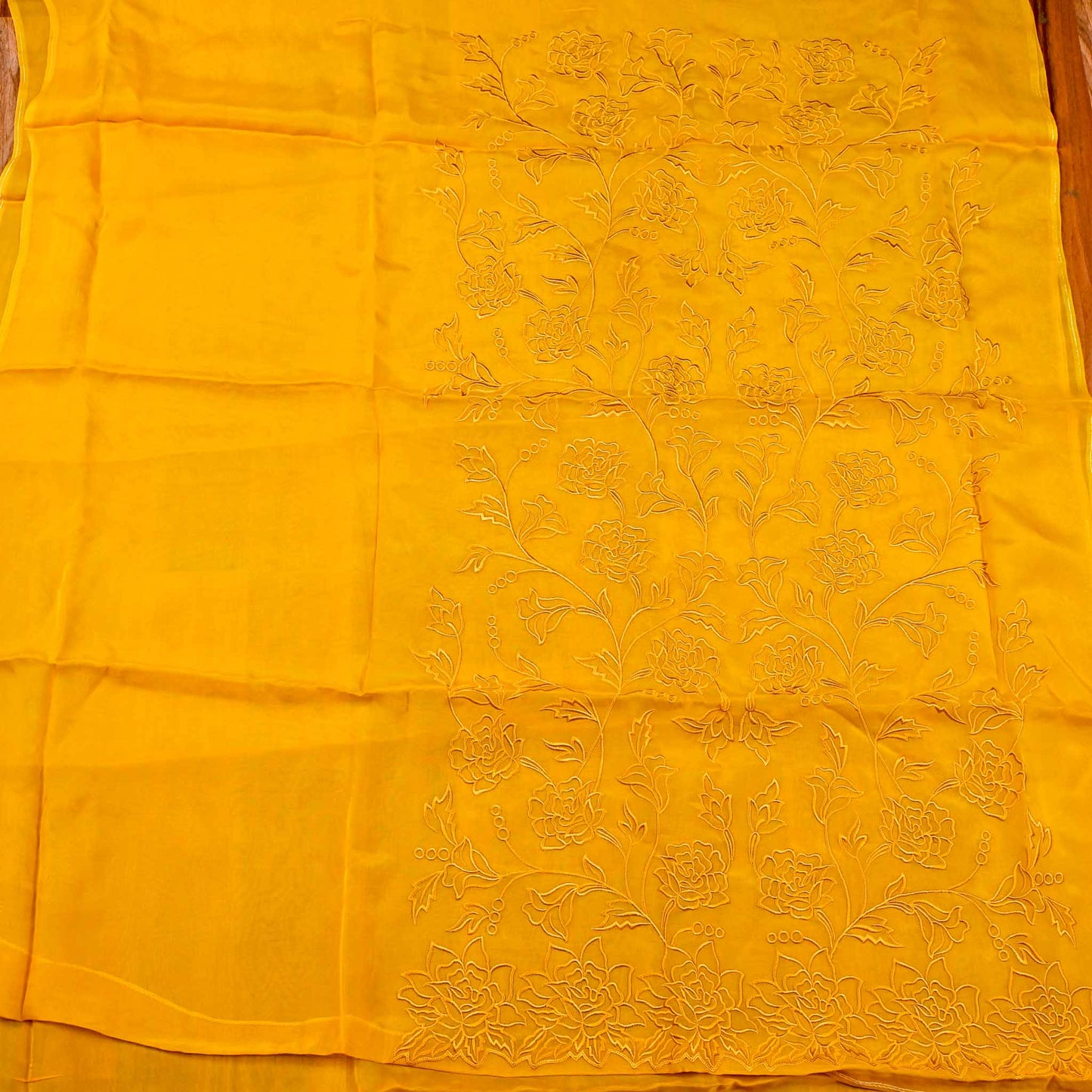 Organza yellow Unstitched Suit