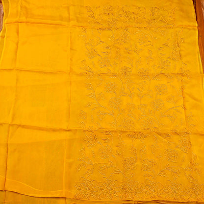 Organza yellow Unstitched Suit