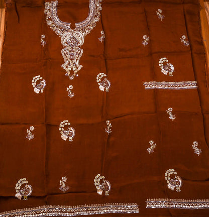 Organza Brown Unstitched suit