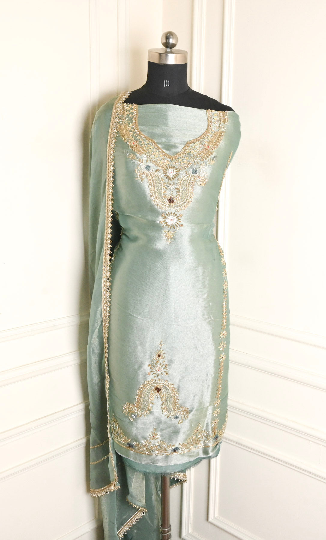 Giraffe Shimmer Pista Green Unstitched Suit