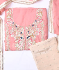Twill Organza Baby Pink Unstitched Suit