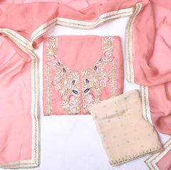 Twill Organza Baby Pink Unstitched Suit