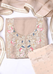 Twill Organza Beige Unstitched Suit