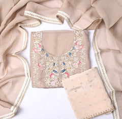 Twill Organza Beige Unstitched Suit